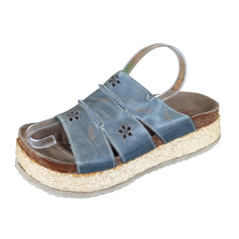 Hokus Pokus Womens Platform Slide Sandals Size 7.5 Summer Blue Leather Wedge
